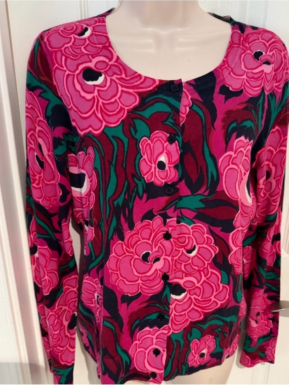 Talbots Pink Floral Button-Front Cardigan - Picture 3 of 9